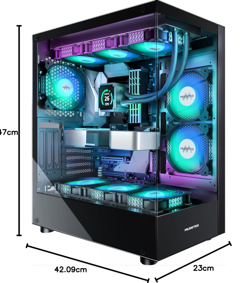 MUSETEX Boitier PC ATX - 6 Ventilateurs inclus