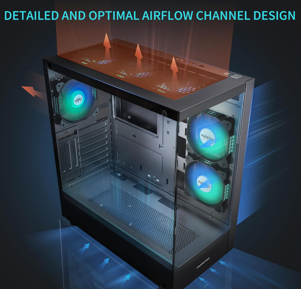 MUSETEX Boitier PC ATX - 6 Ventilateurs inclus